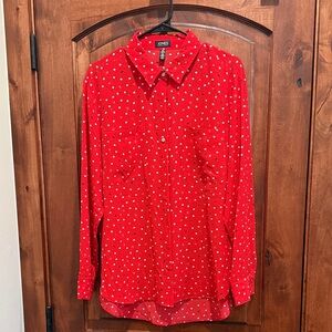 Jones New York Red and White Polka Dot Shirt